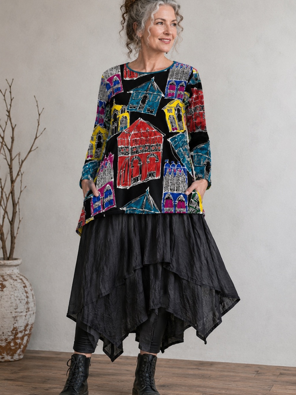 Colorful Architectural Print Tunic - Black Base